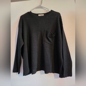 Zenana Black Waffle Knit Top
